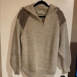 Beige 100% Wool Zip-Up Men's Sweater